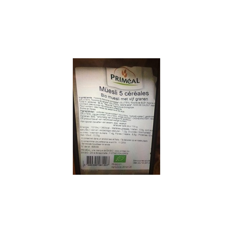 MUESLI 5 CEREALES BIO