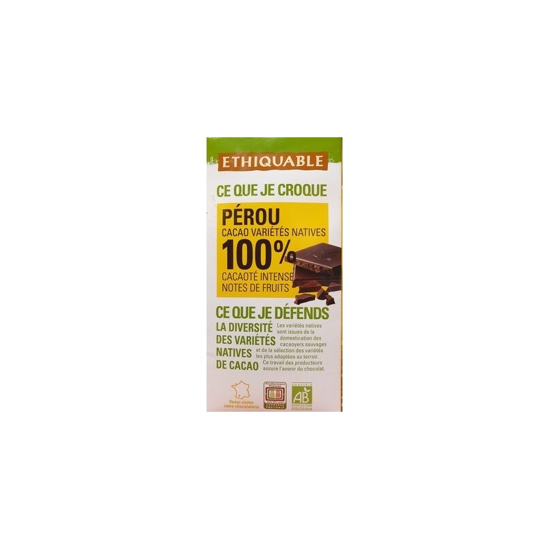 CHOCOLAT NOIR 100% CACAO PEROU CHOCOLAT NOIR 100% CACAO PEROU