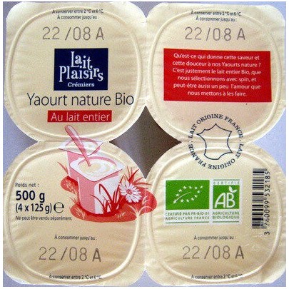 YAOURT ENTIER NATURE 4X125G